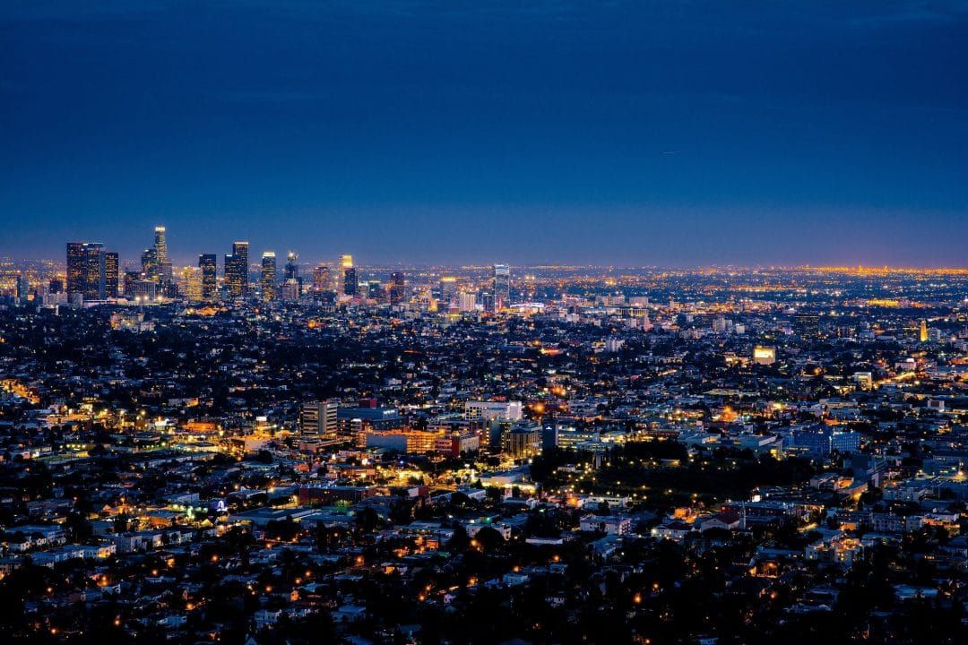The view of Los Angeles lit up at night from Griffith Observatory.