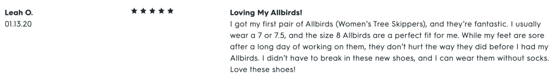 Screenshot of Allbirds Tree Skippers Reviews.