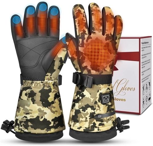 Product photo of MADETEC Heated Ski and Snowboard Gloves in camouflage.