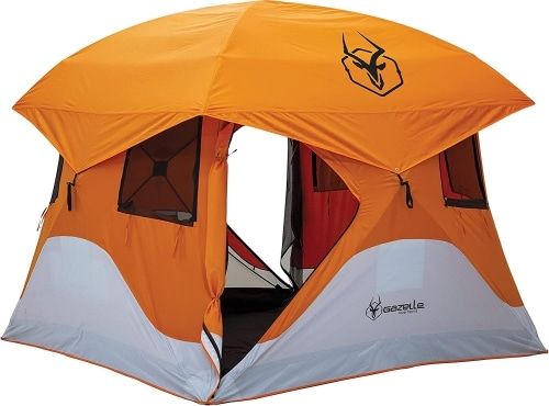 Product photo of the orange and white Gazelle T4 Hub Cabin-Style Pop-Up Tent.
