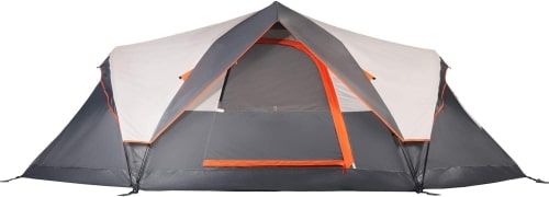 Mobihome 6-Person Festival Tent in grey with orange trim.