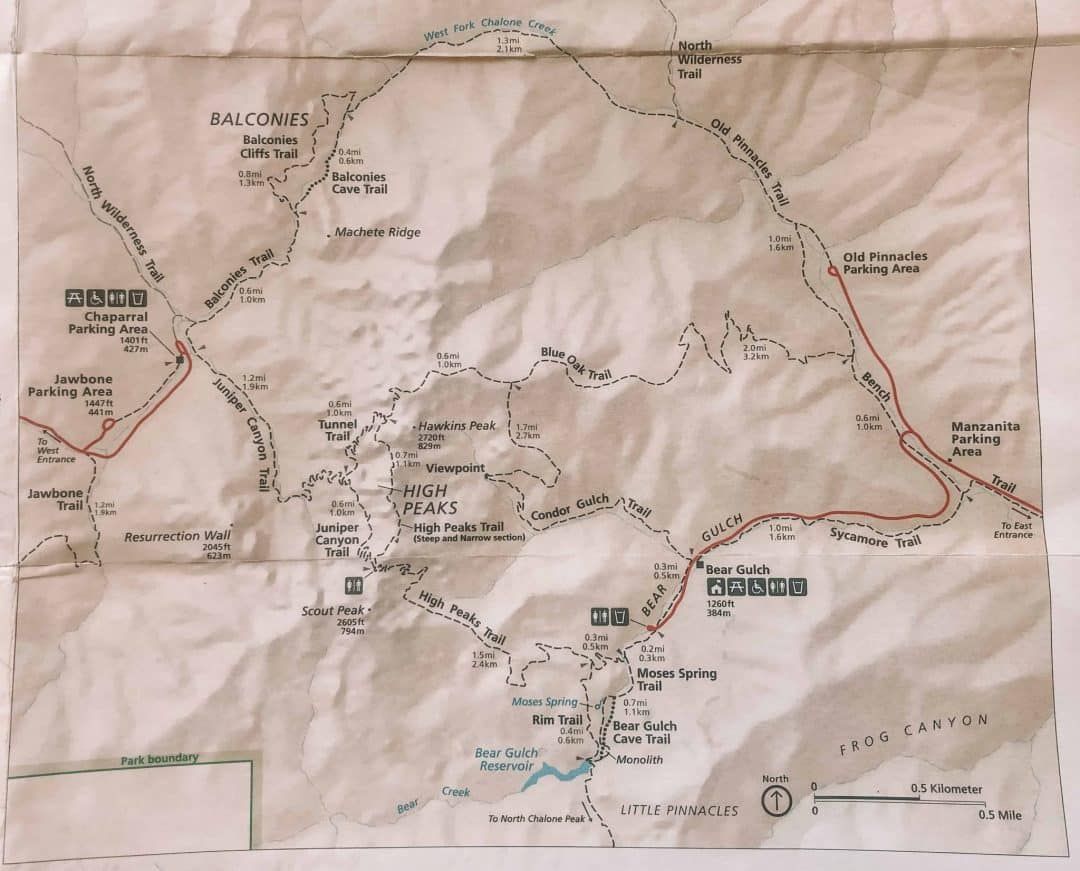 Pinnacles trail map