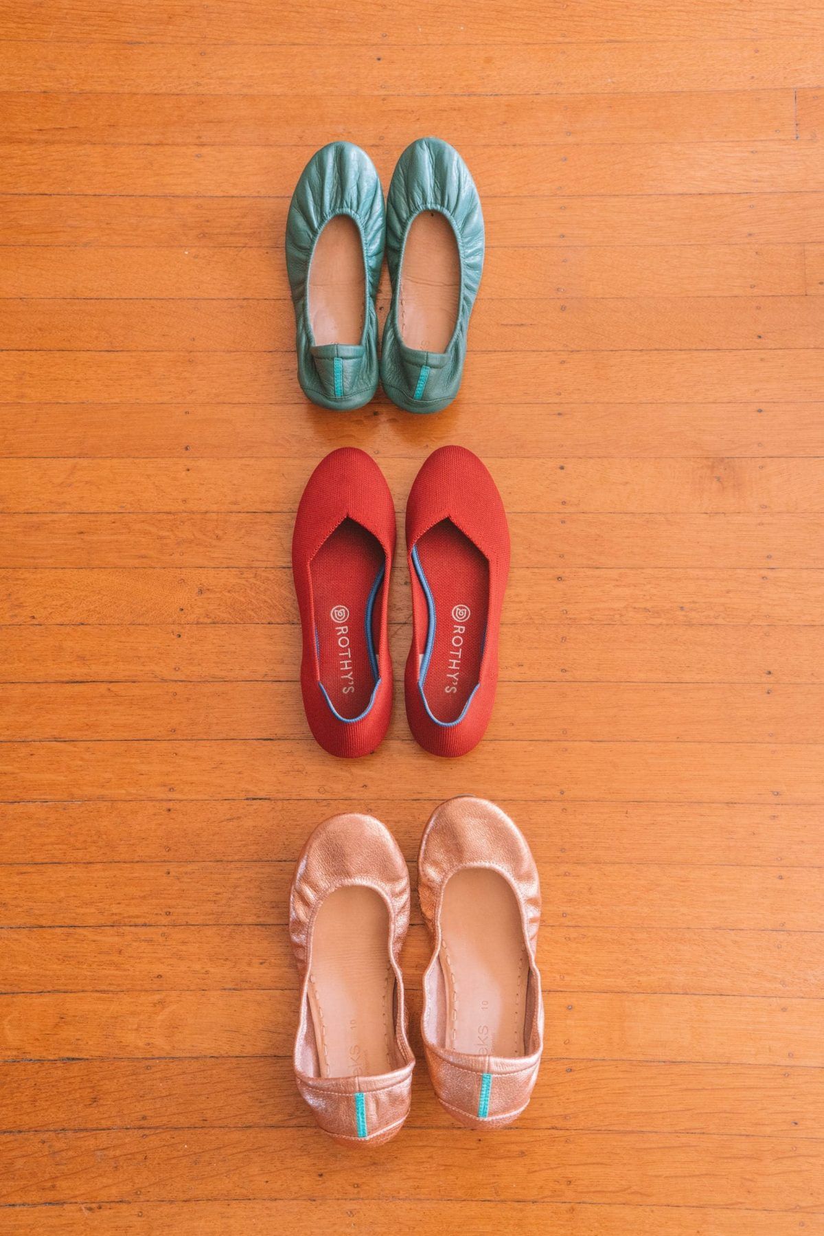 a look at Tieks shoes and rothy's shoes side by side