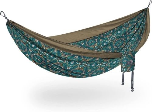ENO National Park Foundation Hammock with a circular pattern and an army green border.