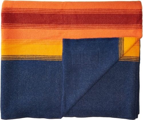 A Pendleton National Parks Blanket in blue, yellow, orange, and red.