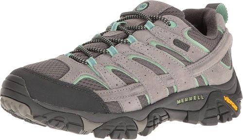 Product photo for the Merrell Women’s Moab 2 Waterproof Hiking Shoes in grey.