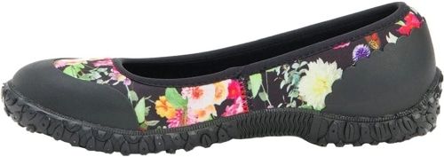 Product photo for the Muck Boot Women’s Muckster Flat in black and floral print.