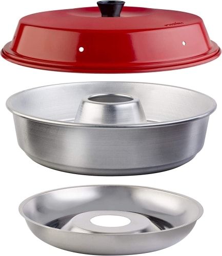 Omnia Oven with a red lid product image.
