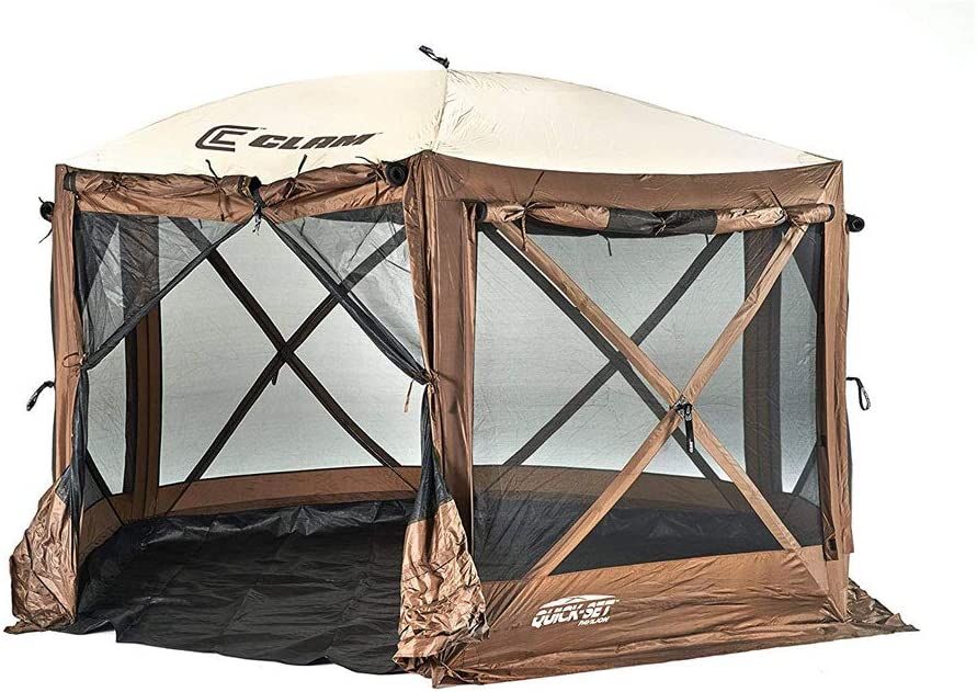 Product image for the CLAM Quick-Set Pavilion Gazebo Screen Tent in brown.