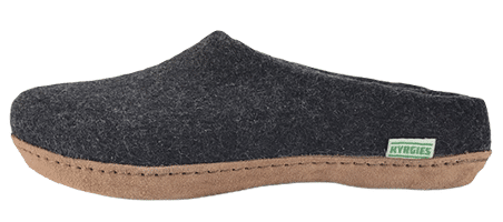 Kyrgies Molded Sole Low Back in heathered black wool and tan suede outsoles