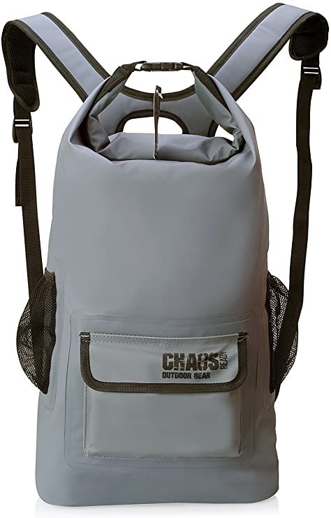 Product photo for the Chaos Ready Waterproof Dry Bag Backpack in grey.