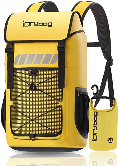 Product photo for the IDRYBAG Roll-Top Waterproof Backpack in yellow.