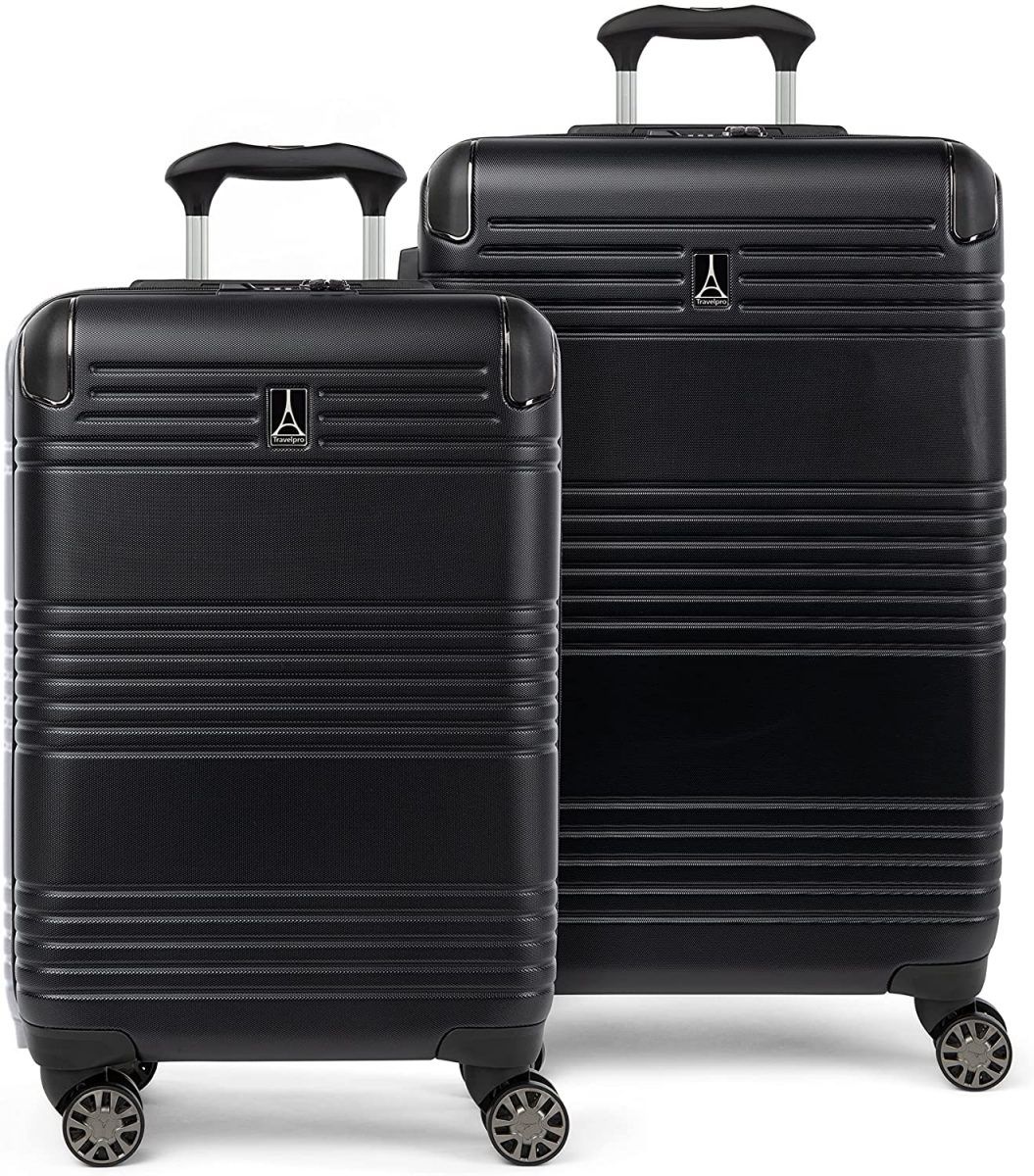 Product image for the Travelpro Roundtrip Hardside Expandable Luggage Set in black.