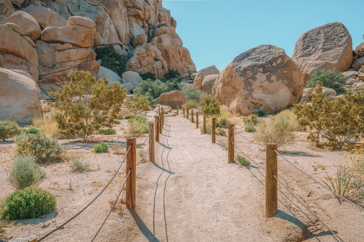 hiking at hidden valley trail in joshua tree national park