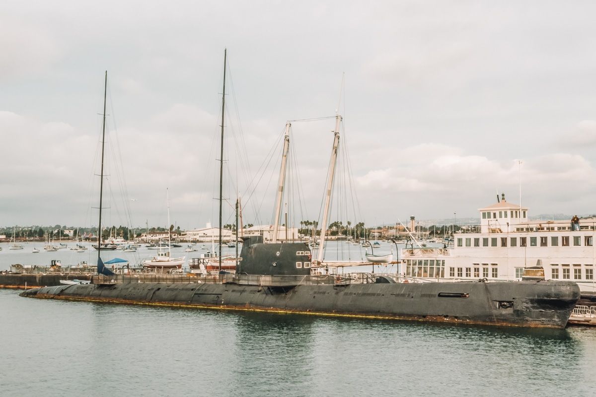 The Maritime Museum of San Diego, in an old, black submarine that floats in the harbor.