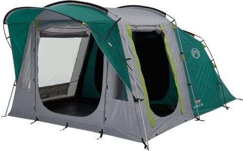 Product photo for the Coleman Oak Canyon Tent in grey and turquoise.