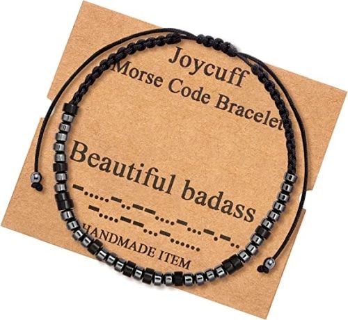 Morse code friendship bracelet, black cord beaded bracelet.