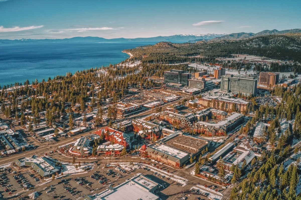 A beautiful aerial view of South Lake Tahoe on the Nevada side, closest airport to Lake Tahoe featured image