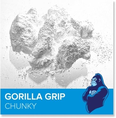 FrictionLabs Gorilla Grip Chunky Chalk product photo showing a pile of loose chalk powder with blue Gorilla Grip logo.