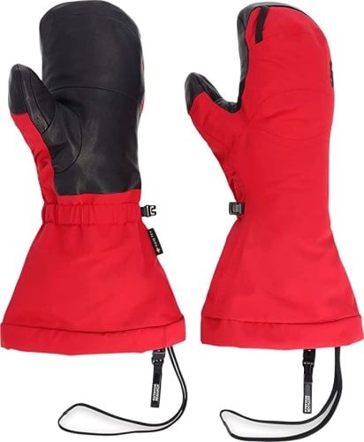 Outdoor Research Alti II GORE-TEX Insulated Mittens in red and black.