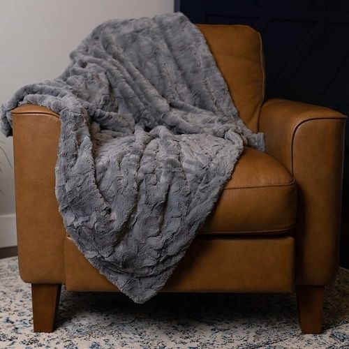 Softest warm elegant cozy faux fur home throw blanket on a chair.