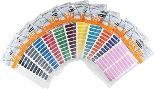 Trango Rack Tags product photo showing an array of colored tags arranged in a fan.