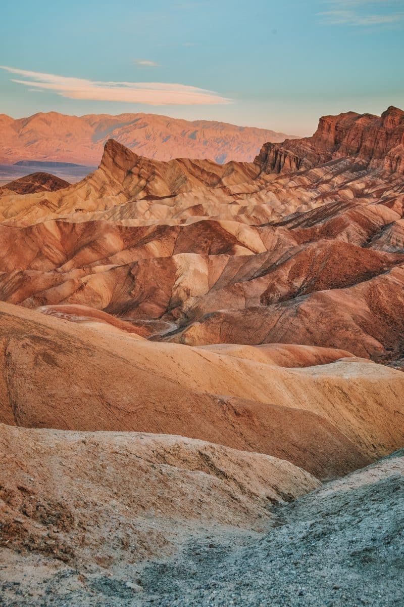 Colorful rolling hills at sunrise in Death Valley National Park