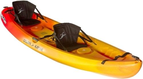 Product photo of Ocean Kayak Malibu in red and yellow, the best ocean kayak.