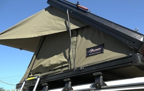 Product image for the AX27 Clamshell Rooftop Tent with an AC Port.