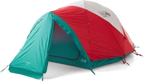 Product photo for the Mountain Hardwear Trango 4 Tent in turquoise and red.