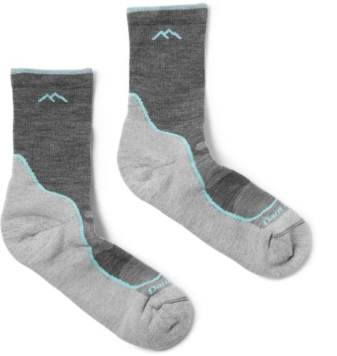 Product image for the Darn Tough Light Hiker Micro Crew Socks in grey and blue.