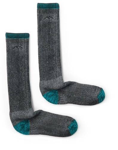 Product image for the Darn Tough Mountaineering Socks in grey and  turquoise.