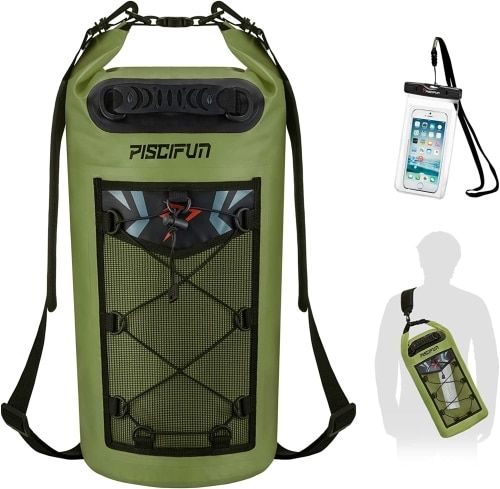 Product photo for the piscifun dry bag in green.