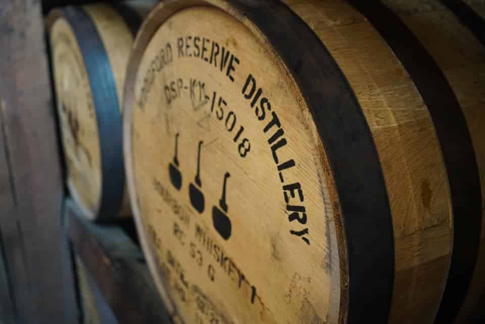 Close-up of a Woodford Reserve bourbon barrel on the Bourbon Trail in Kentucky.