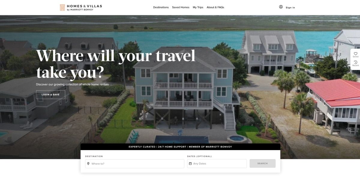 Screenshot of the Marriott Homes & Villas website landing page.