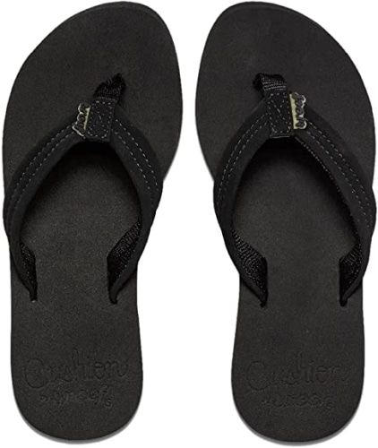 Product image for the Reef Cushion Breeze Flip Flops in black.