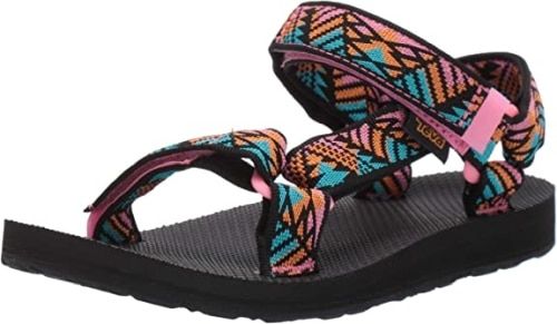 Product image for the Teva Original Sandals with pink, blue, and orange pattern.