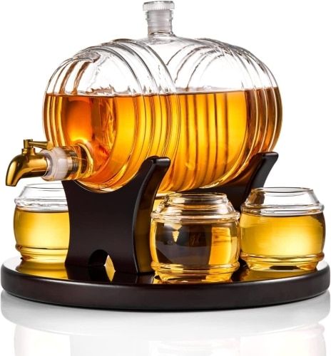 Product photo for the Whiskey Barrel Decanter Set.