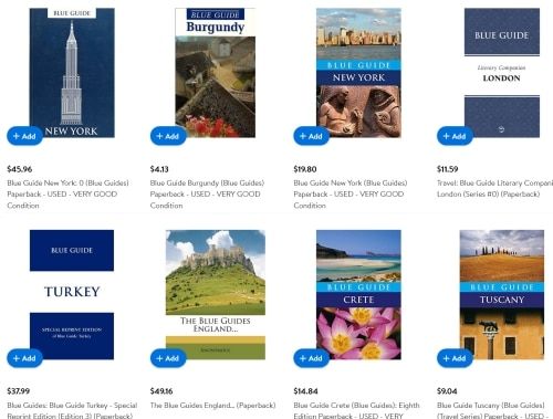 Screenshot of a search result page showing a selection of Blue Guides Books.