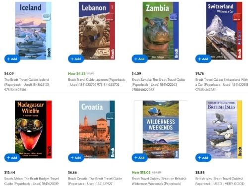 Screenshot of a search result page showing a selection of Bradt Guides Books.