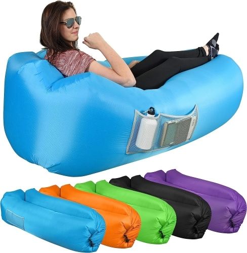 Product image for the KOR Outdoors Inflatable Lounger in blue.