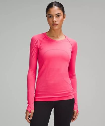 Product image for the Lululemon Swiftly Tech Long-Sleeve Shirt 2.0 in bright pink.