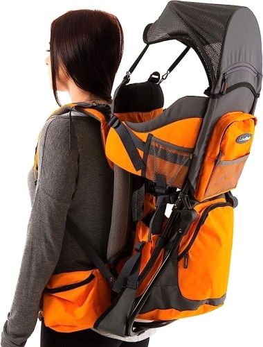 Product image for the Luvdbaby Premium Baby Backpack Carrier in orange.