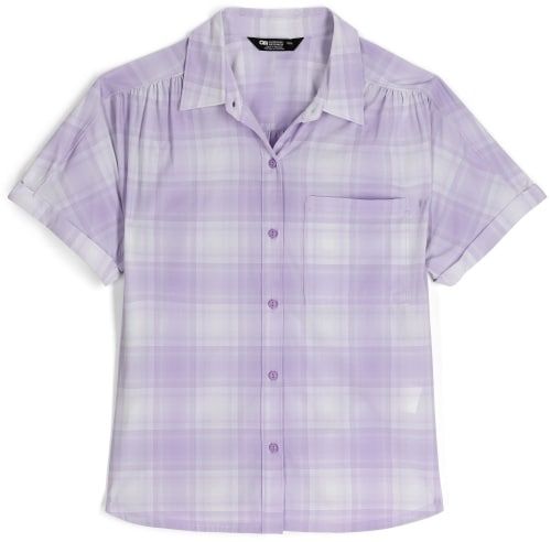 Product image for the Outdoor Research Astroman Sun Shirt in light purple and white flannel.