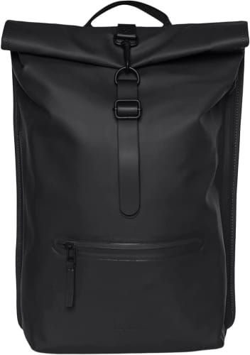 Product photo for the Rains Rolltop Rucksack in black.