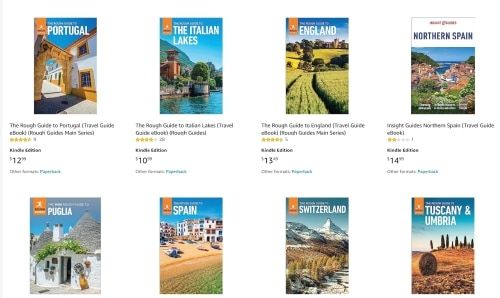 Screenshot of a search result page showing a selection of Rough Guides Books.