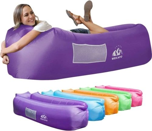 Product image for the Wekapo Inflatable Lounger in purple (with other color options shown below.)