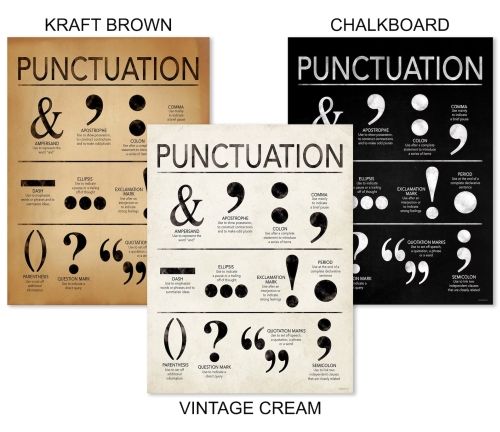 Product photo for the Punctuation Marks Poster in Kraft Brown, Chalkboard, and Vintage Cream.
