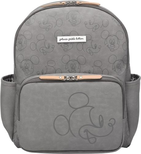 Product image for the Petunia Pick Bottom District Backpack in light grey with a Mickey Mouse print.