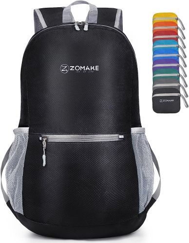 Product image for the Zomake Ultra Lightweight Backpack in black.